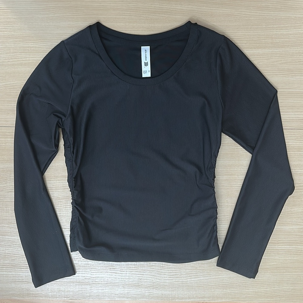 All In Motion Black Ribbed Side Cinch Long Sleeve Top XS